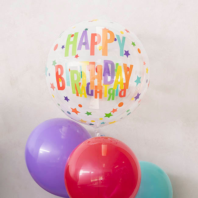 Printed Bubble Balloon 18" Happy Birthday Stars (46cmD) - Helium Filled