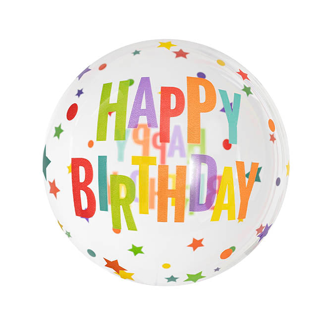 Printed Bubble Balloon 18" Happy Birthday Stars (46cmD) - Helium Filled