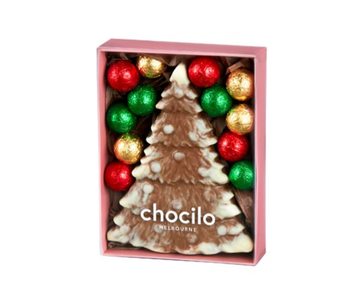 Marbled Christmas Tree with 12 Milk Chocolate Baubles Gift Box - 145g