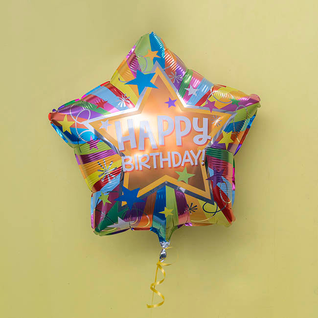 Foil Balloon 17" Happy Birthday Star Orange (43cmD) - Helium Filled