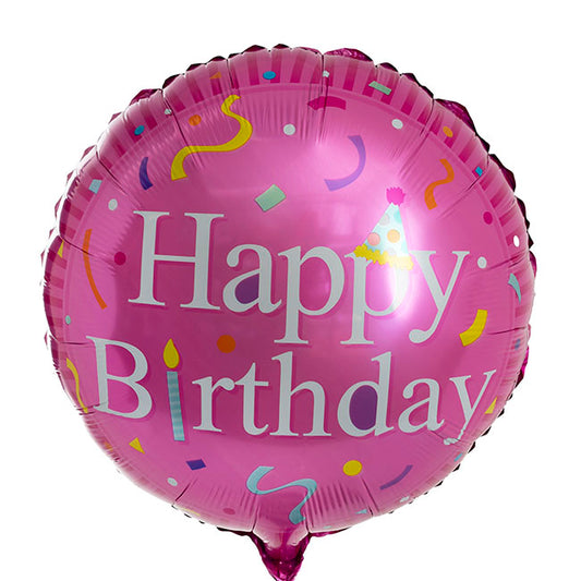 Foil Balloon 18" Happy Birthday Pink (45cmD) - Helium Filled