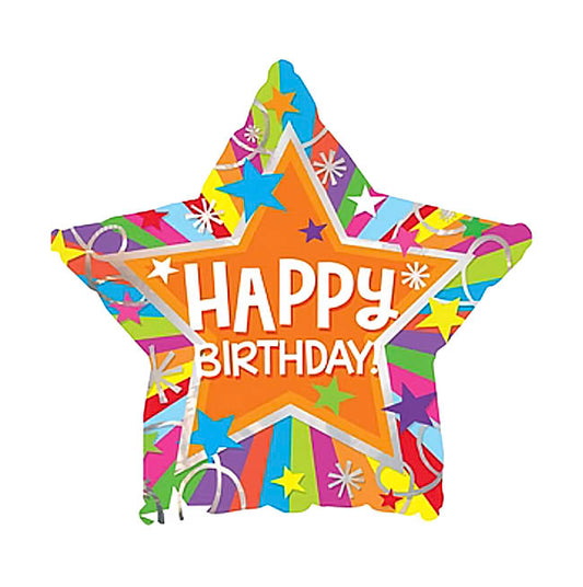 Foil Balloon 17" Happy Birthday Star Orange (43cmD) - Helium Filled