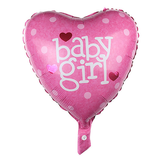 Foil Balloon 18" Baby Girl Heart Hot Pink (45cmD) - Helium Filled