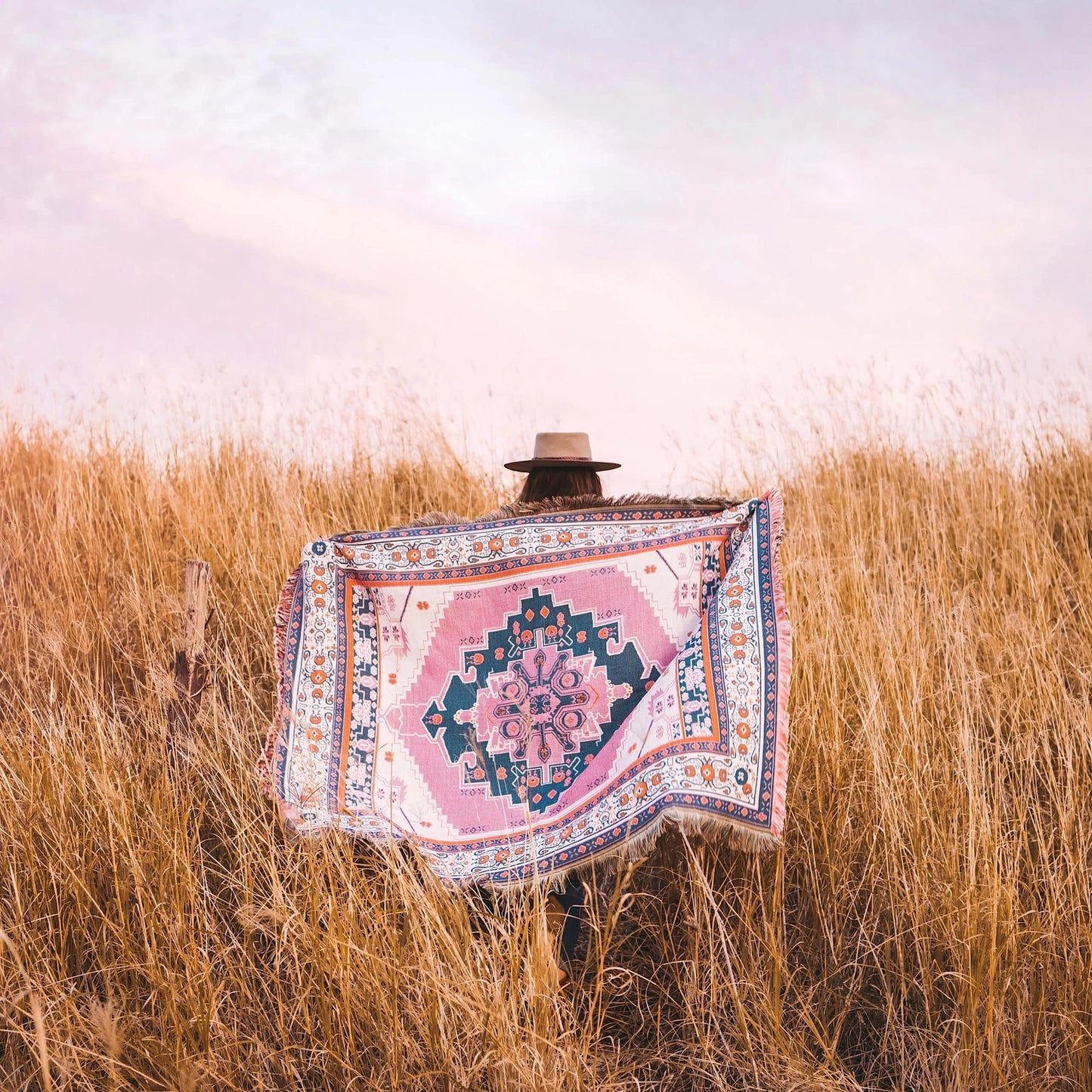 'strawberry Fields' Woven Picnic Rug/Throw - With shoulder Strap